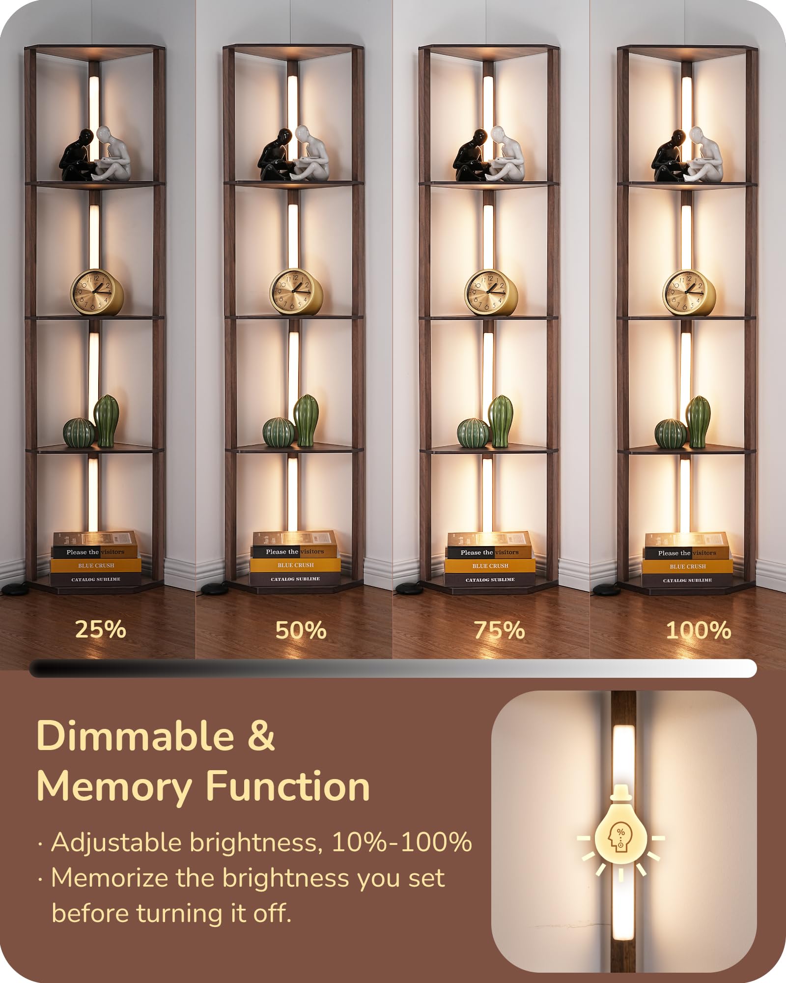 LED strip and 3CCT control enables warm to cool ambience.