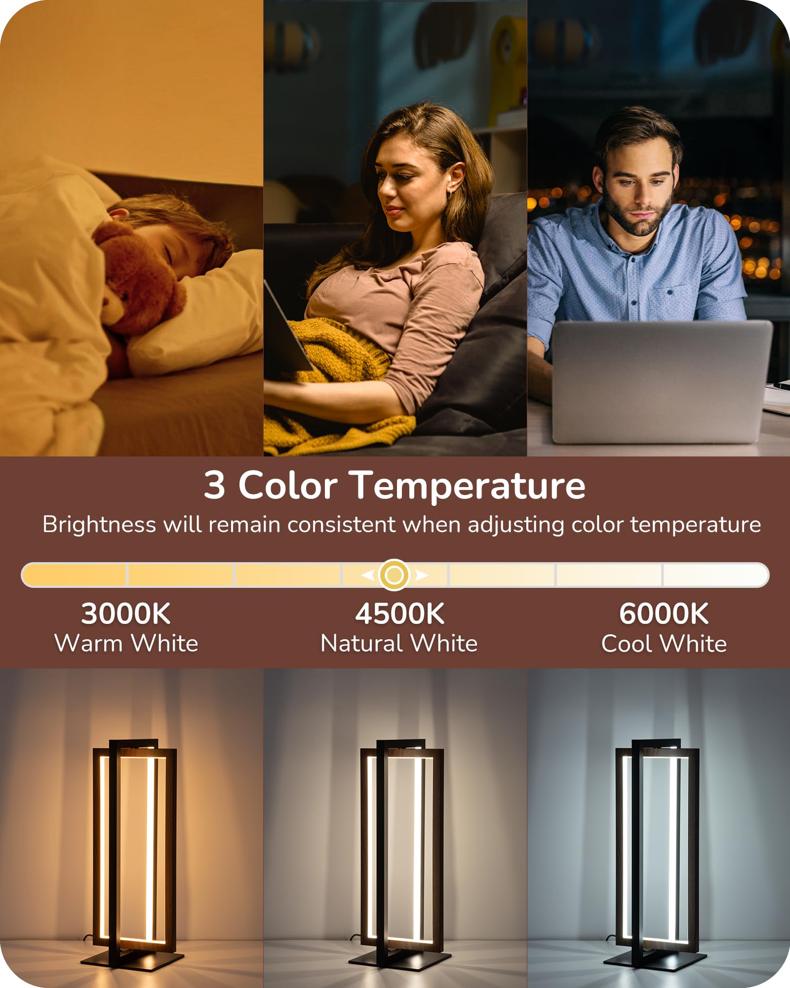 EDISHINE table lamp demonstrates 3 color temperatures for warm to cool tasks.