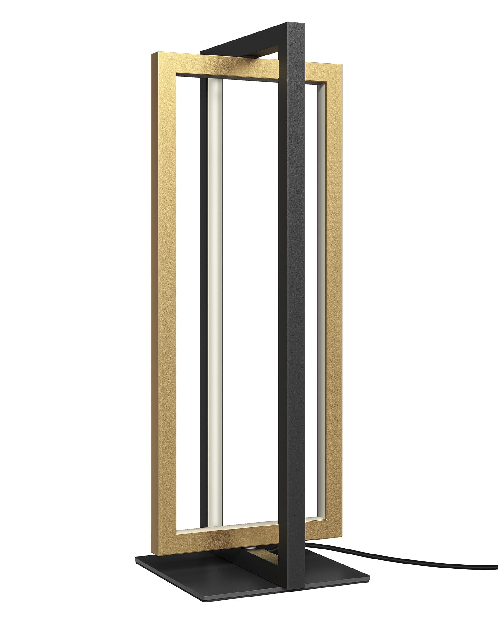 Sleek black and gold frame enhances contemporary decor.