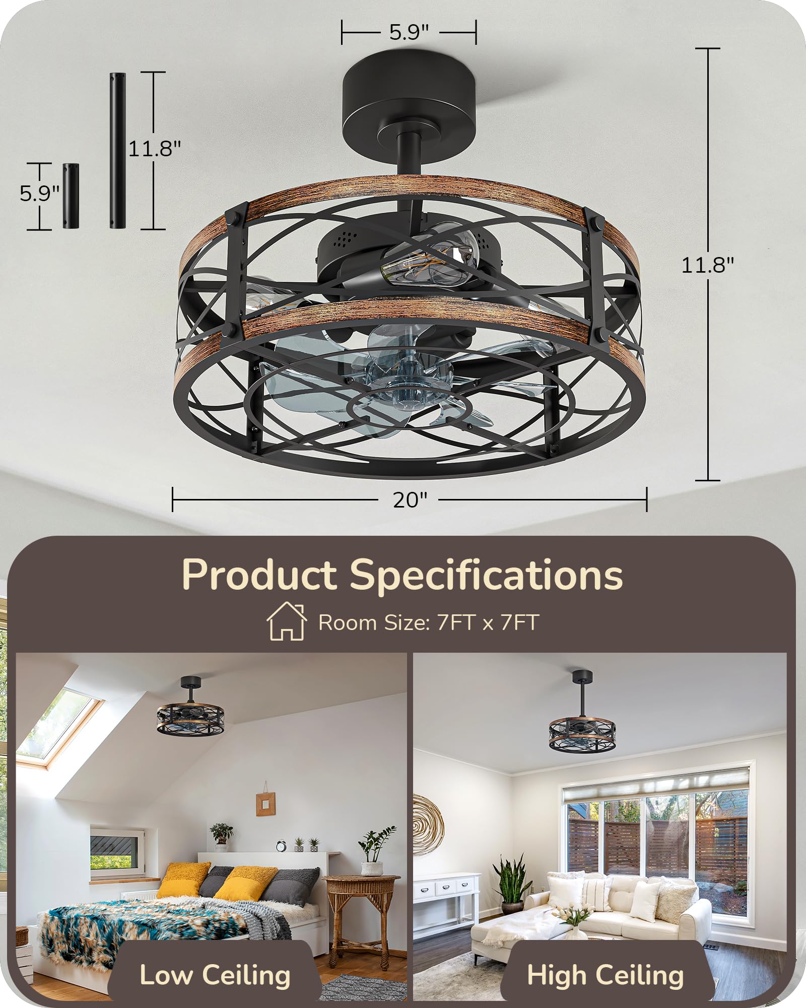 EDISHINE low-profile, safe cage design for low ceilings