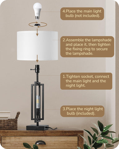 EDISHINE built-in dual USB ports keep devices charged while lamps are on or off