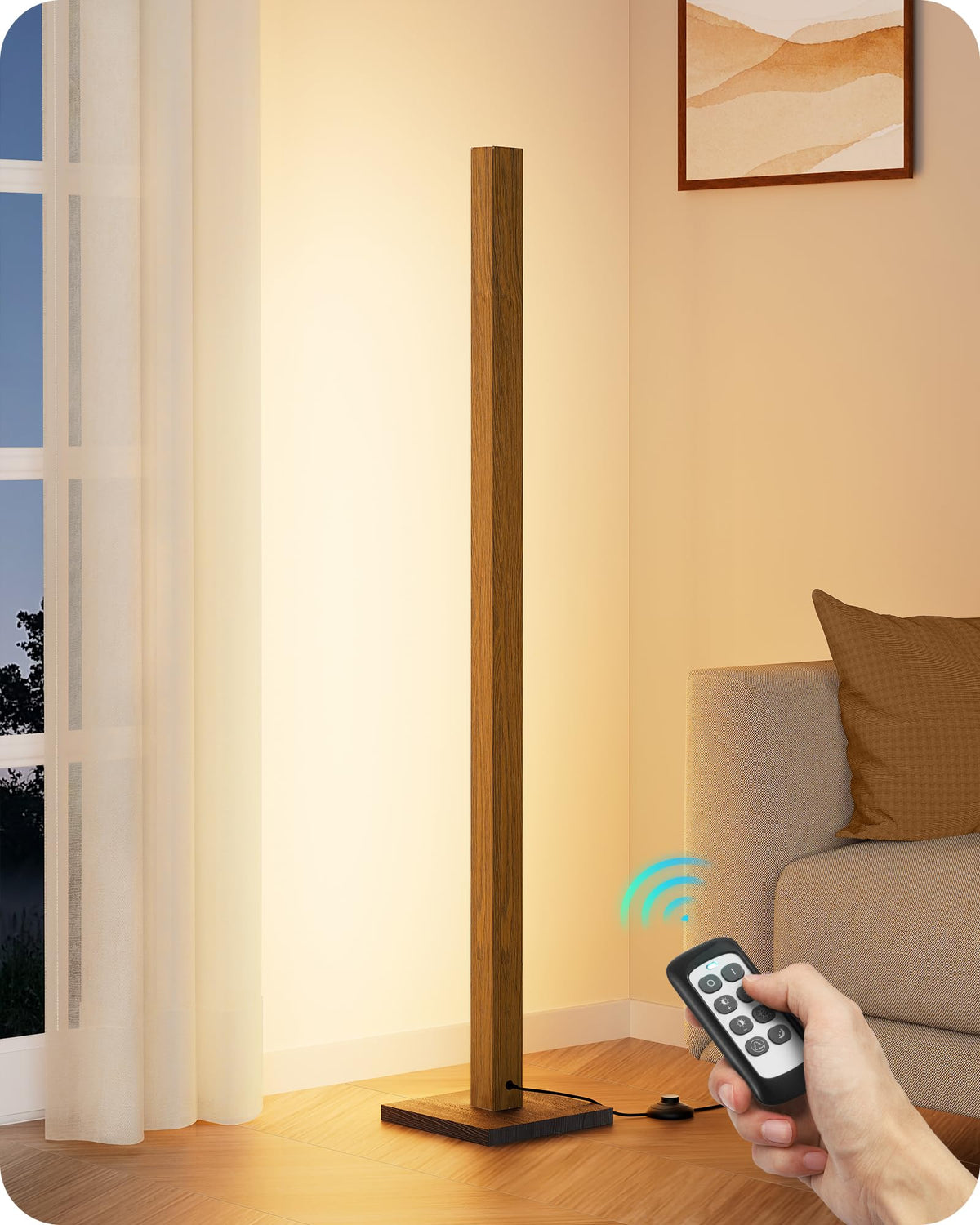 EDISHINE mid-century floor lamp with remote control for effortless living room lighting.