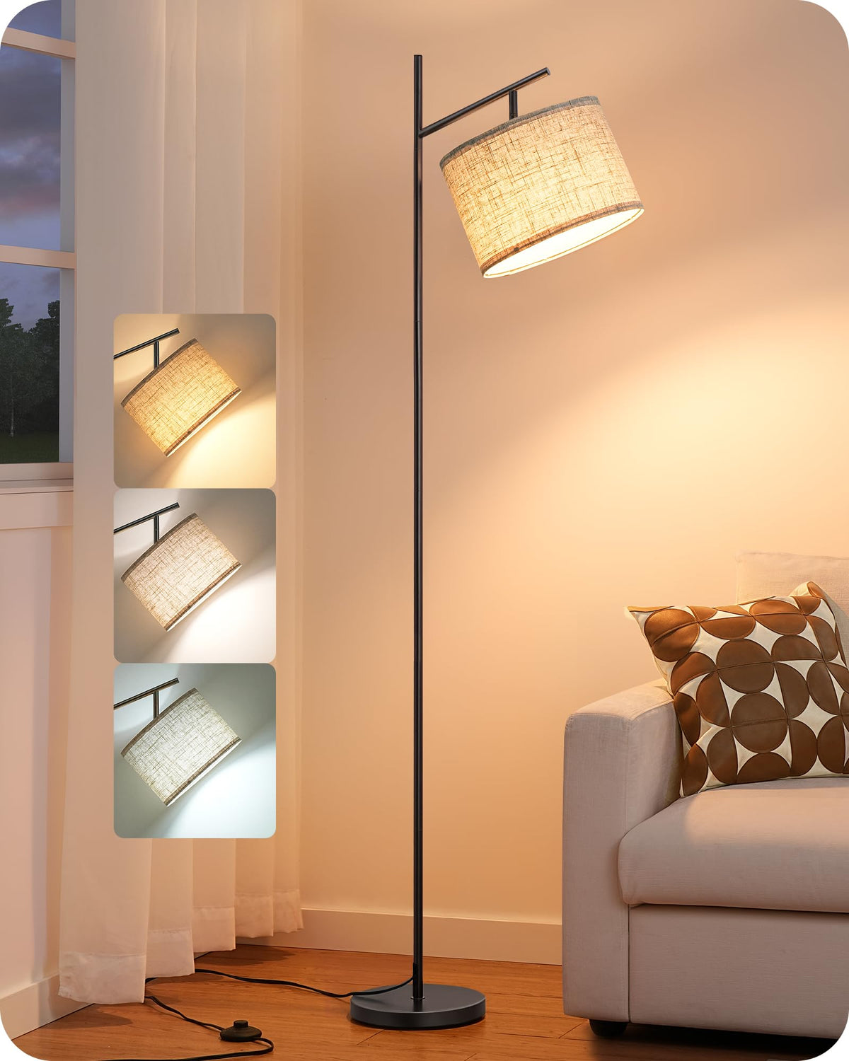 EDISHINE arc floor lamp with 64.7 inch height for cinematic living room ambience