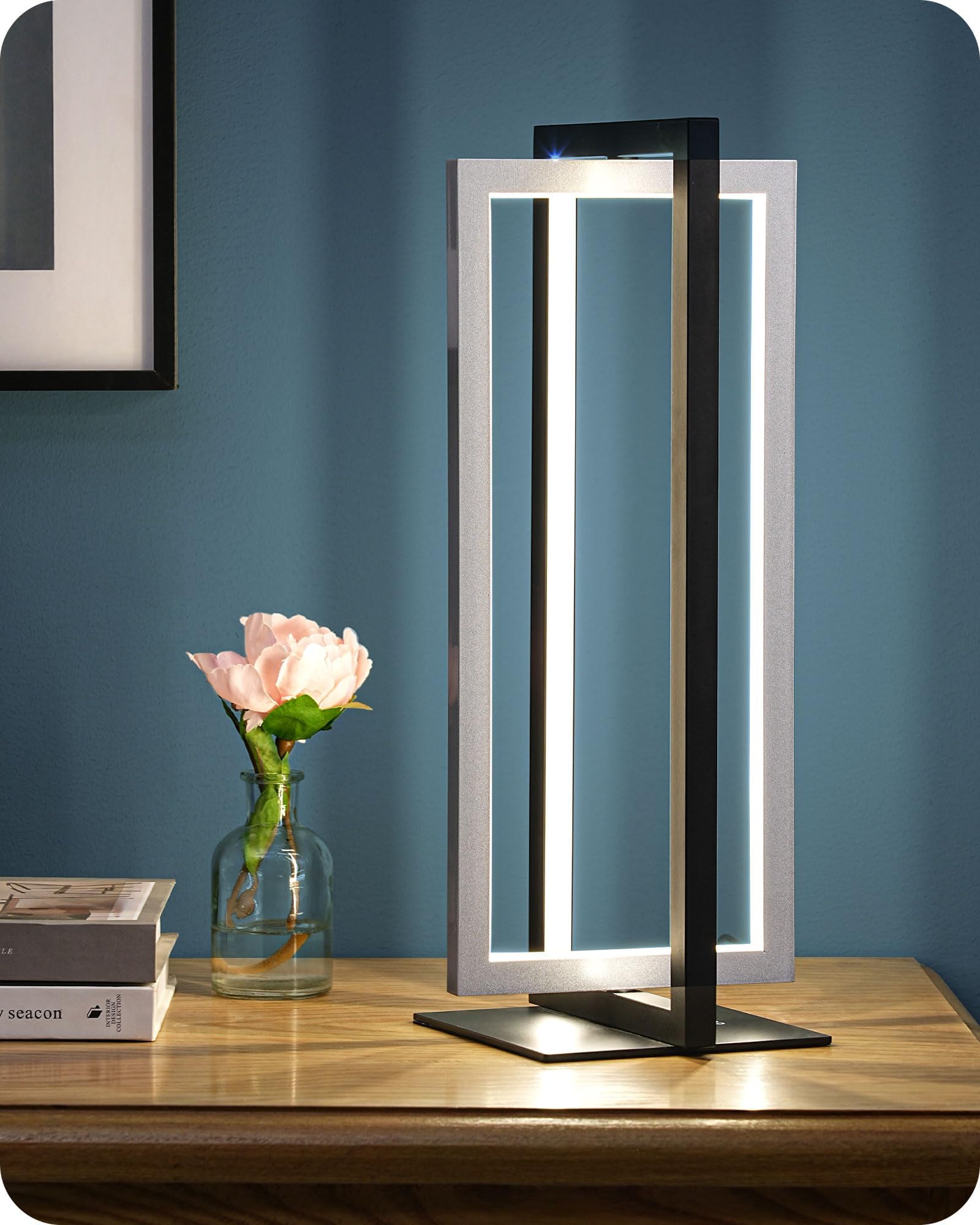 EDISHINE modern LED table lamp with dual-frame design for a sleek ambient bedside glow.
