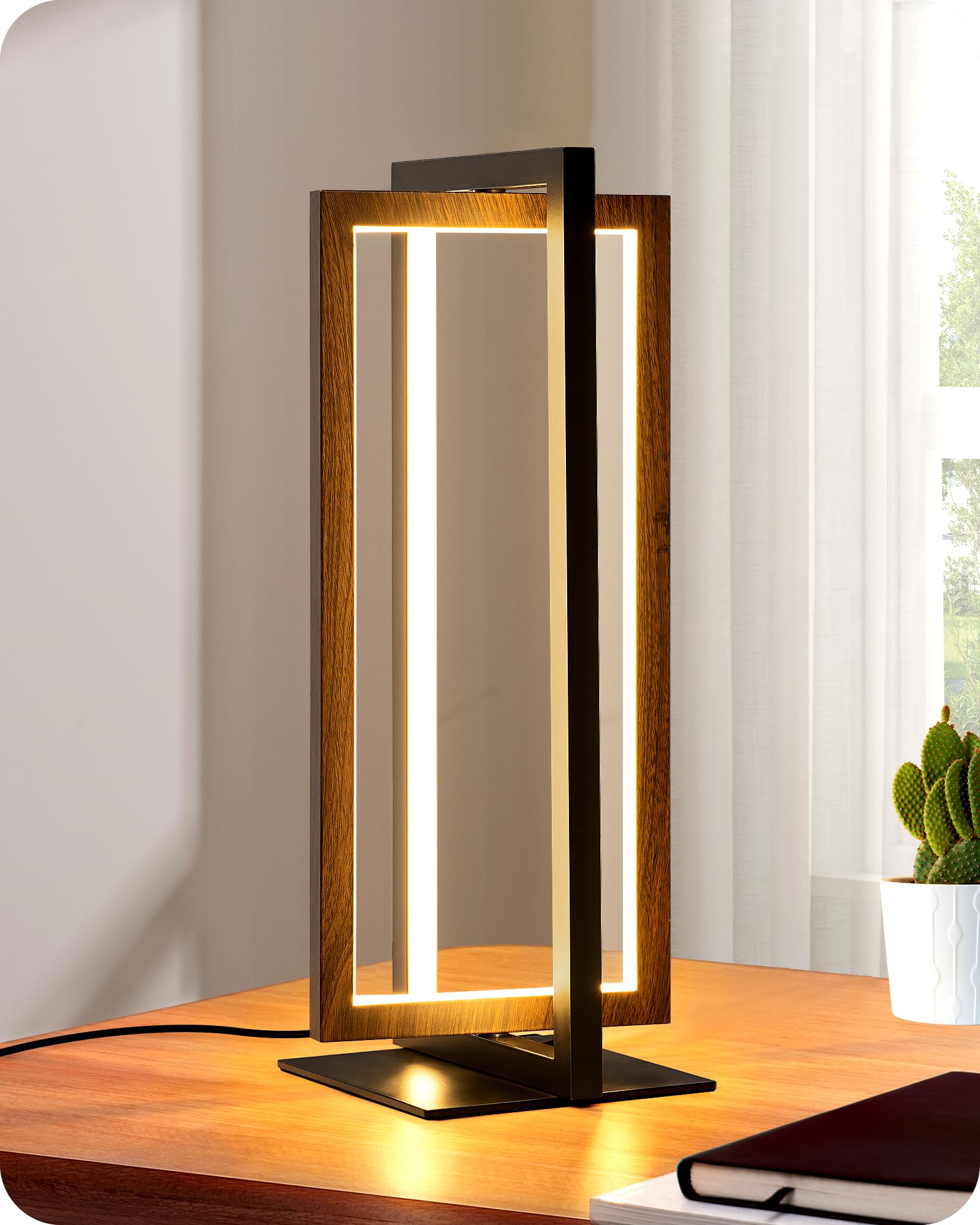 EDISHINE modern LED table lamp with dual-frame design provides stylish bedside illumination.