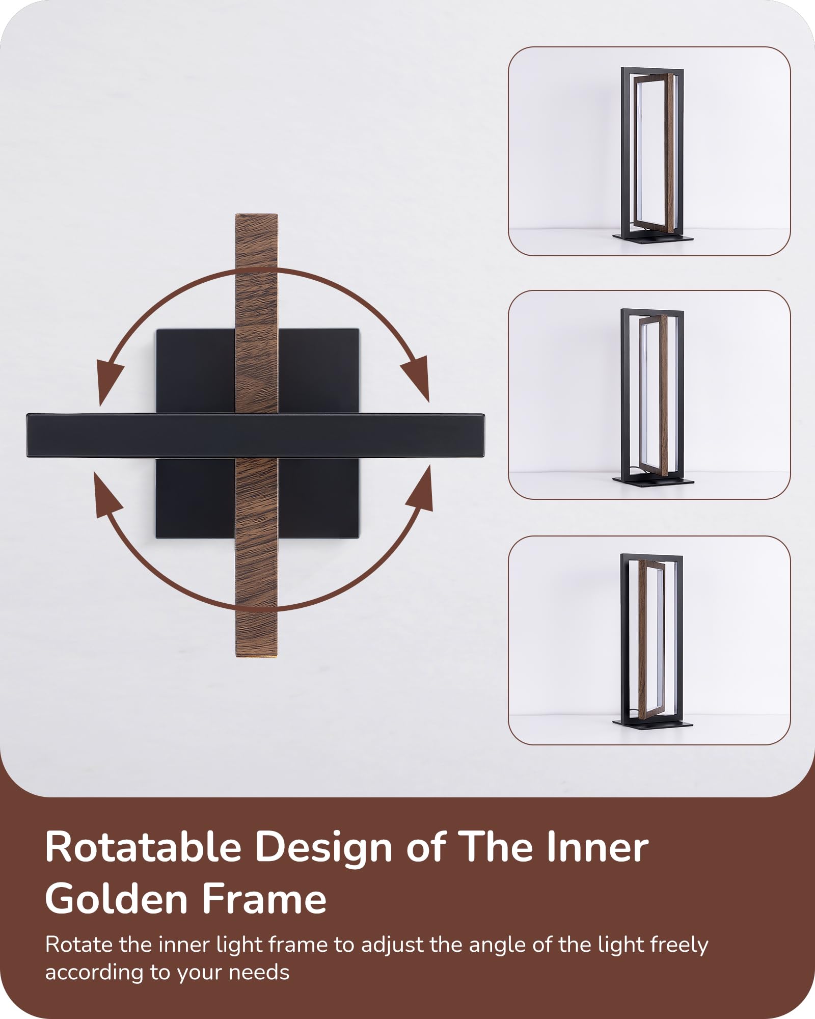 EDISHINE nightstand lamp shows the rotatable inner frame for adjustable light angle.