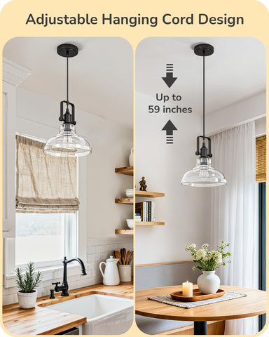 EDISHINE open shade pendant highlights the clear seeded glass texture