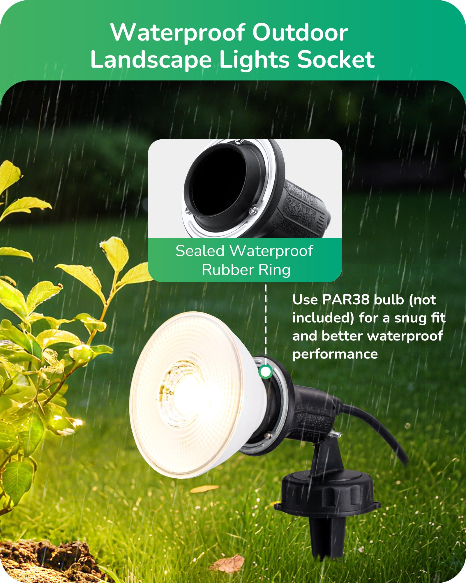 EDISHINE flood light showing waterproof seal for rain-ready yard illumination