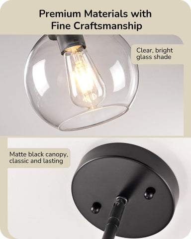 EDISHINE pendant light showcasing glass shade and matte black canopy for refined dining