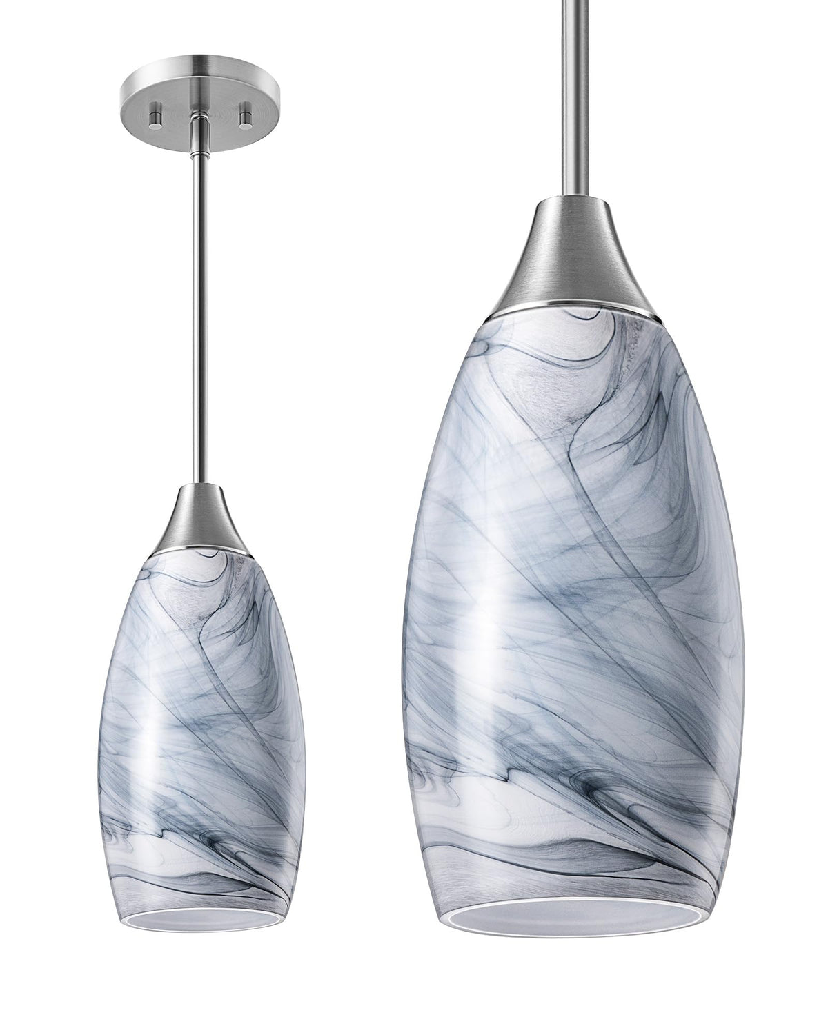 EDISHINE pendant light grey marble shade close-up, showcasing hand-blown artistry for a refined kitchen look.