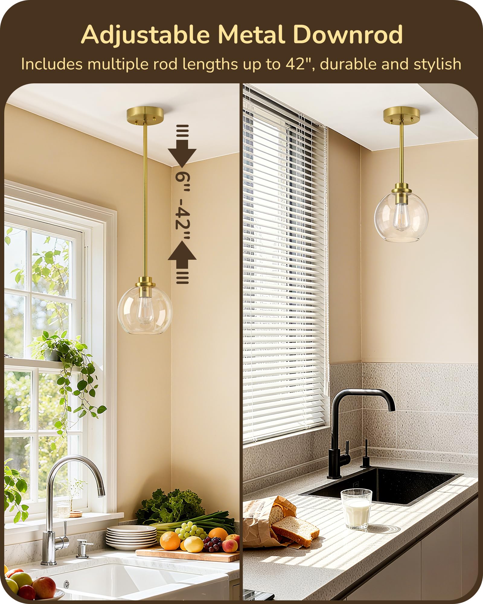 EDISHINE pendant light adjustable rods allow customizable hanging height