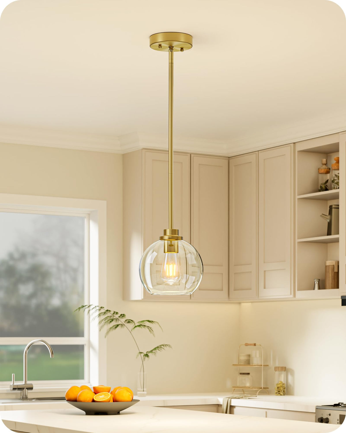 EDISHINE pendant light globe shade glows softly over kitchen island for ambient illumination