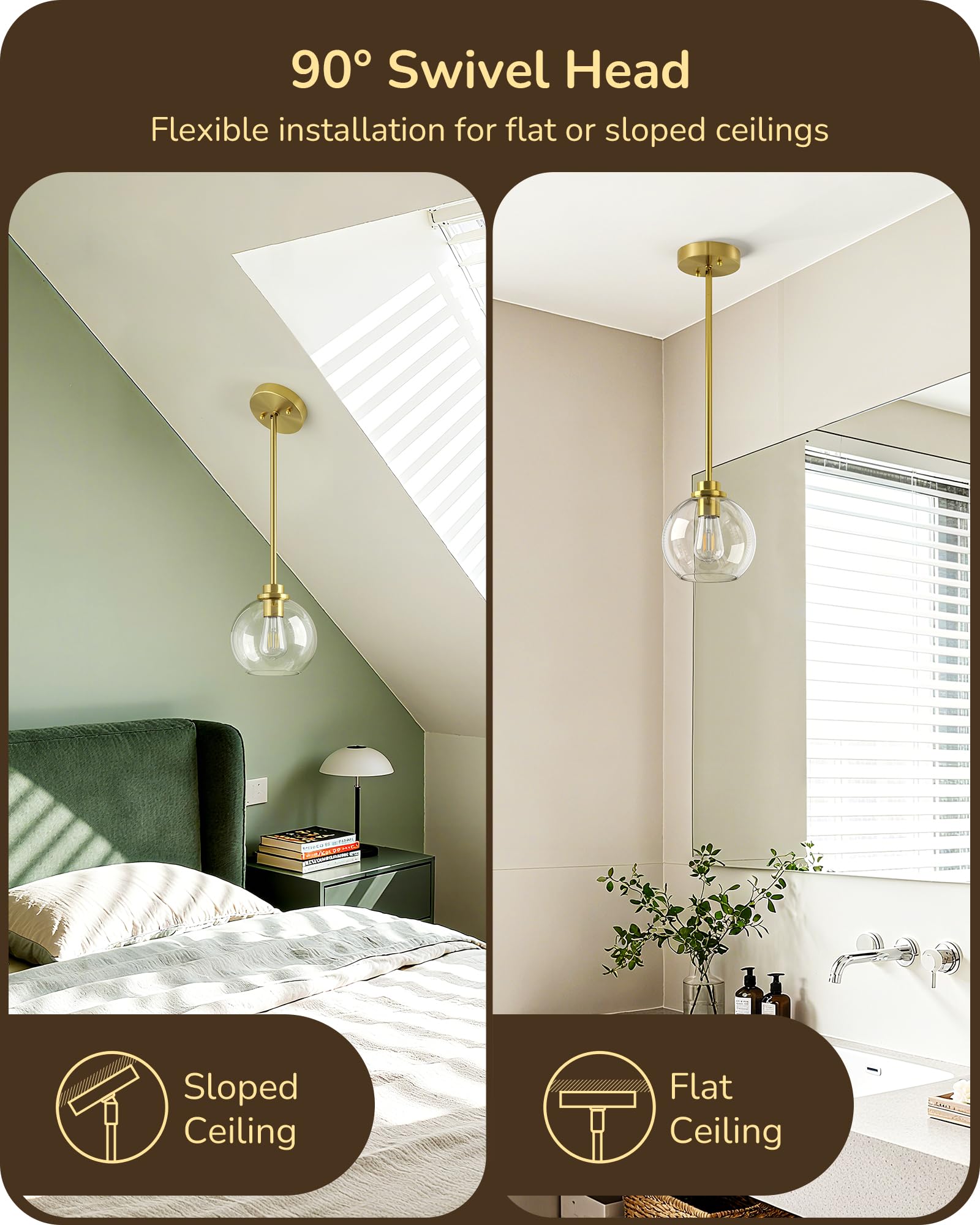 EDISHINE pendant light swivel adapter enables installation on flat or sloped ceilings