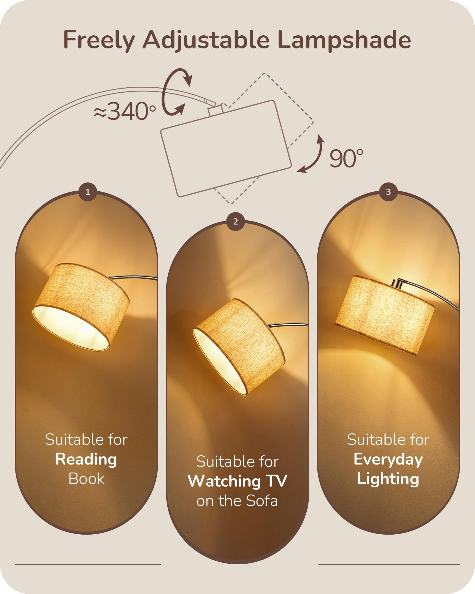 EDISHINE shade tilt and rotate arc lamp enabling flexible lighting