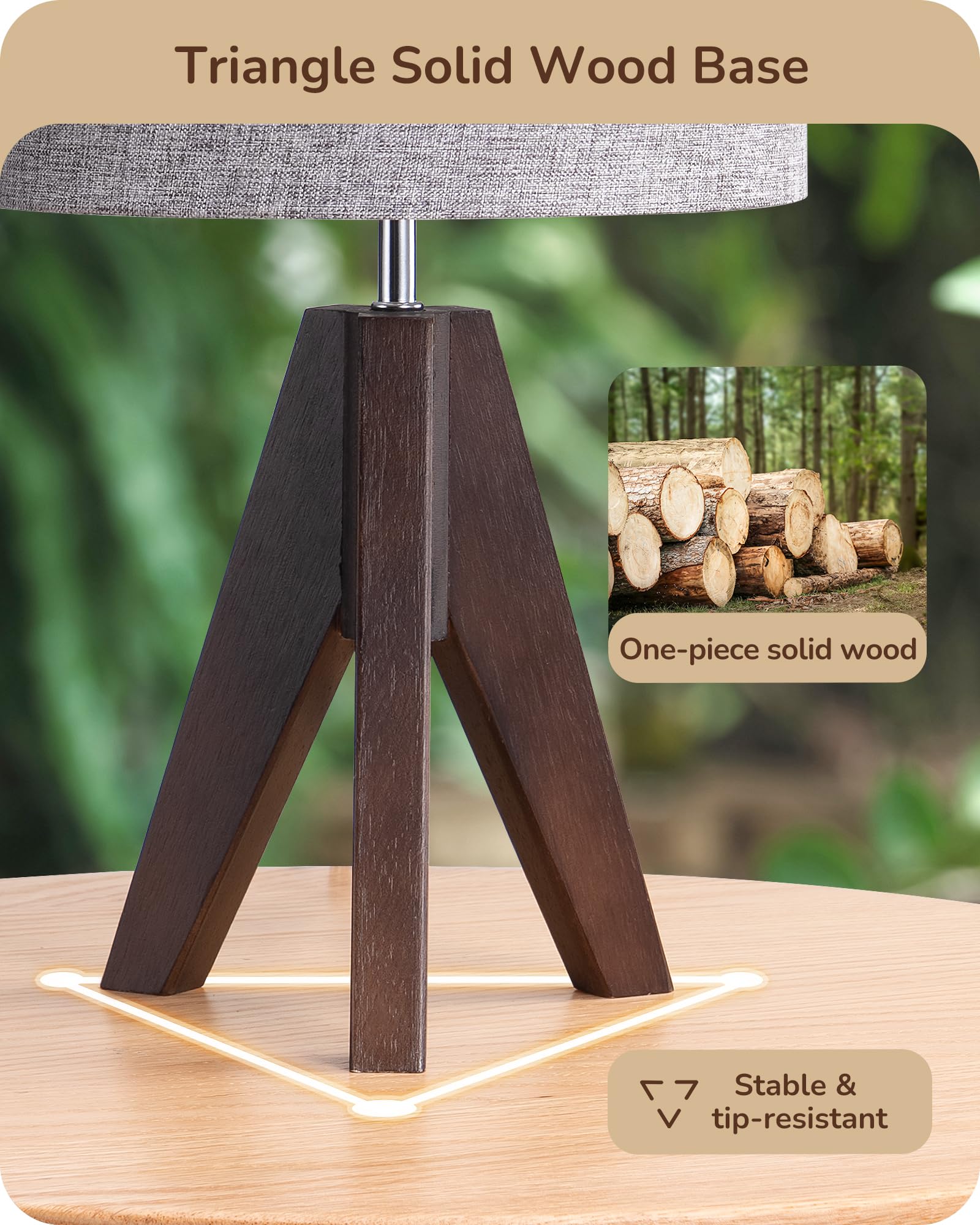 EDISHINE side table lamp with grey linen shade for comfortable reading