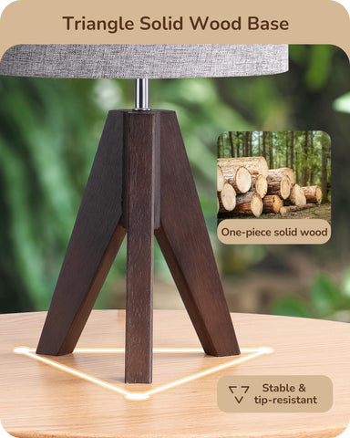 EDISHINE side table lamp with grey linen shade for comfortable reading