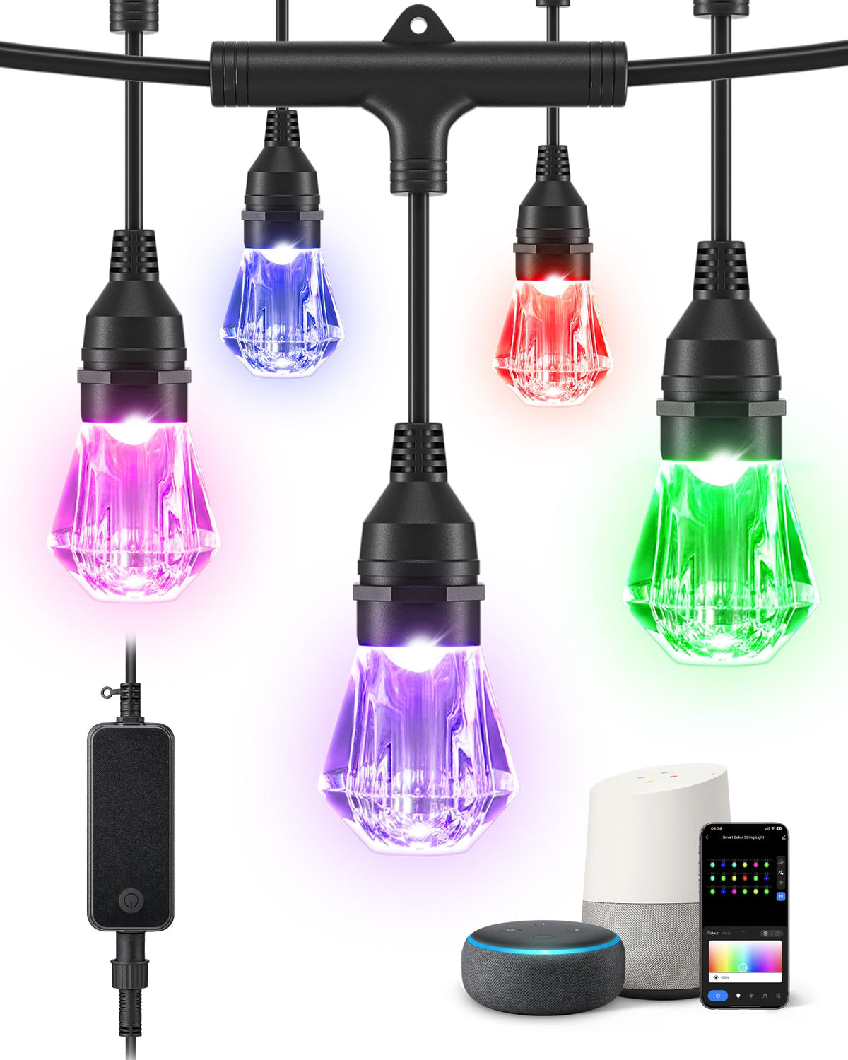 EDISHINE Smart String Lights outlining an outdoor setup with 18 RGB bulbs for cozy evenings