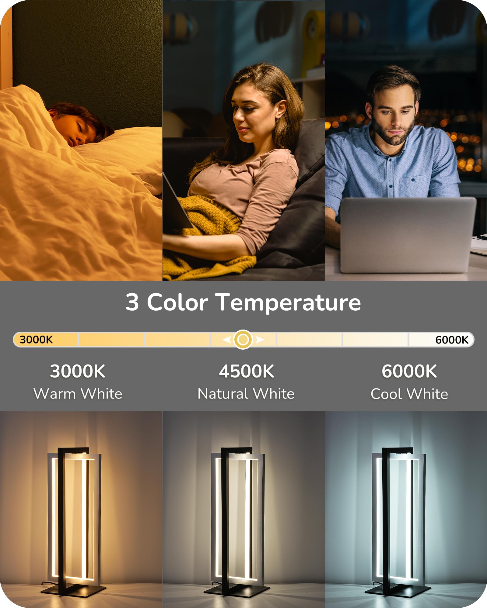 EDISHINE table lamp offers three temperatures for warm, neutral, or cool mood lighting.