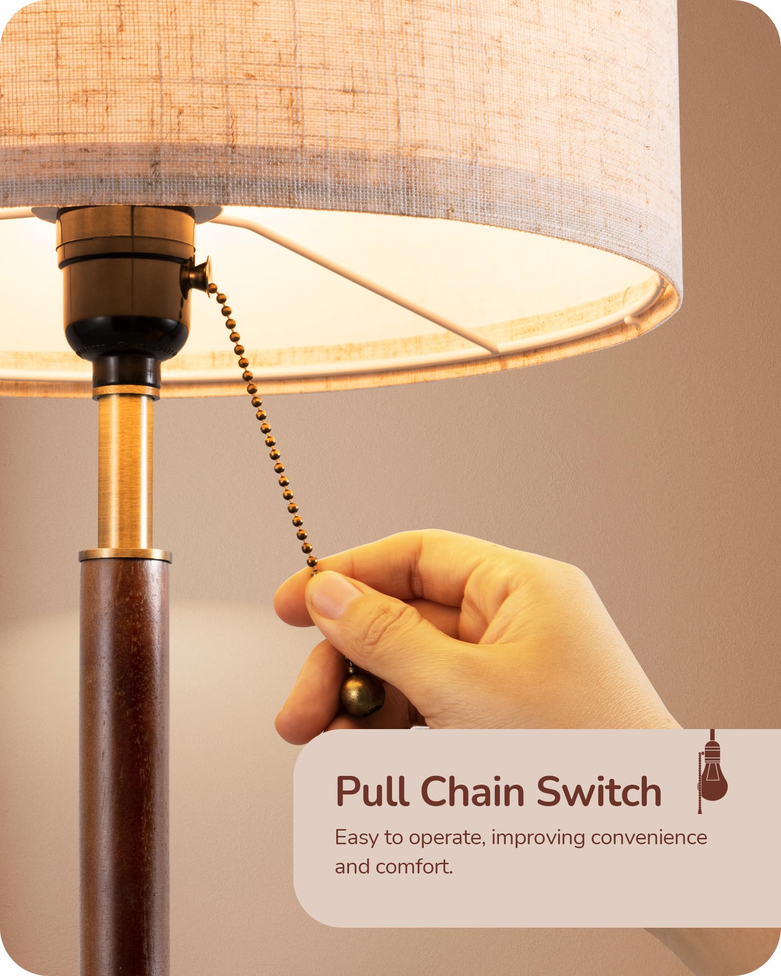 EDISHINE table lamp with solid wood pole offers stable, space-saving bedside lighting