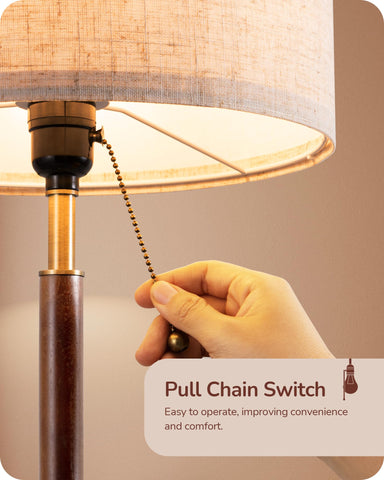 EDISHINE table lamp with solid wood pole offers stable, space-saving bedside lighting