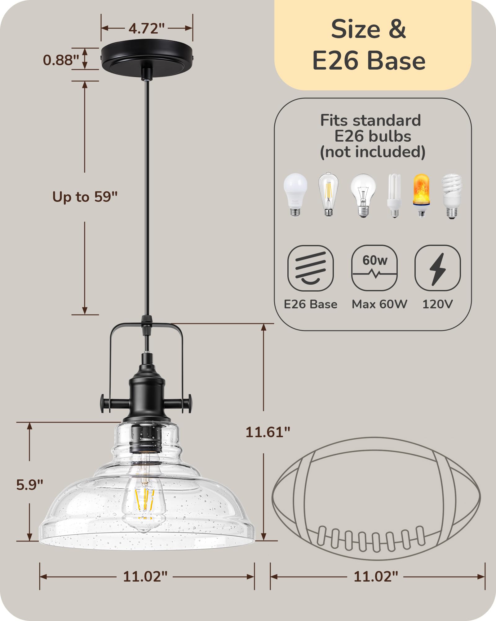 EDISHINE easy-install pendant includes hardware for quick setup