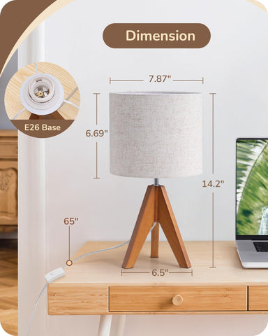 EDISHINE Tripod Table Lamp power cord — long 64.9-inch cord for flexible placement.
