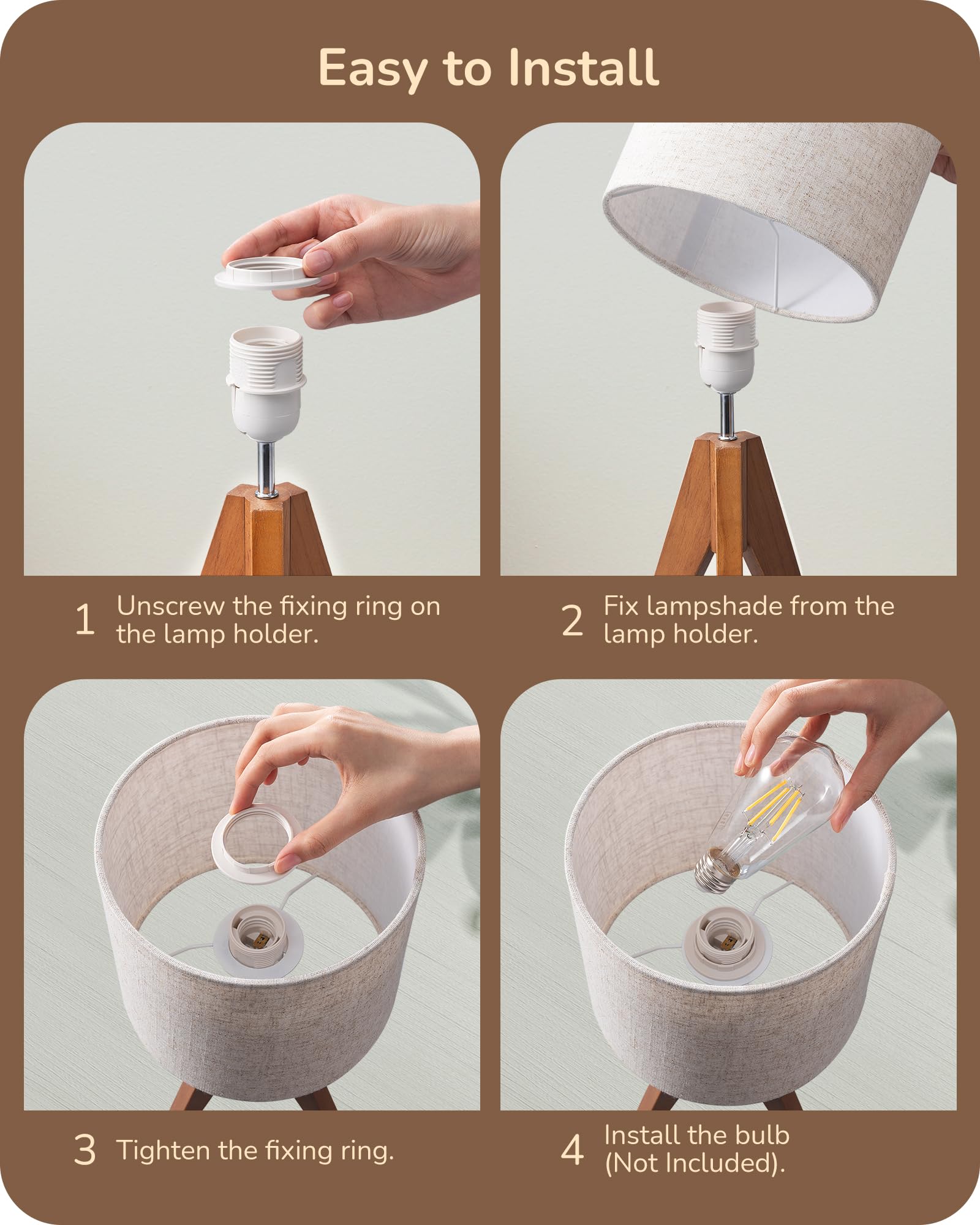 EDISHINE Tripod Table Lamp side profile — compact footprint fits small desks.