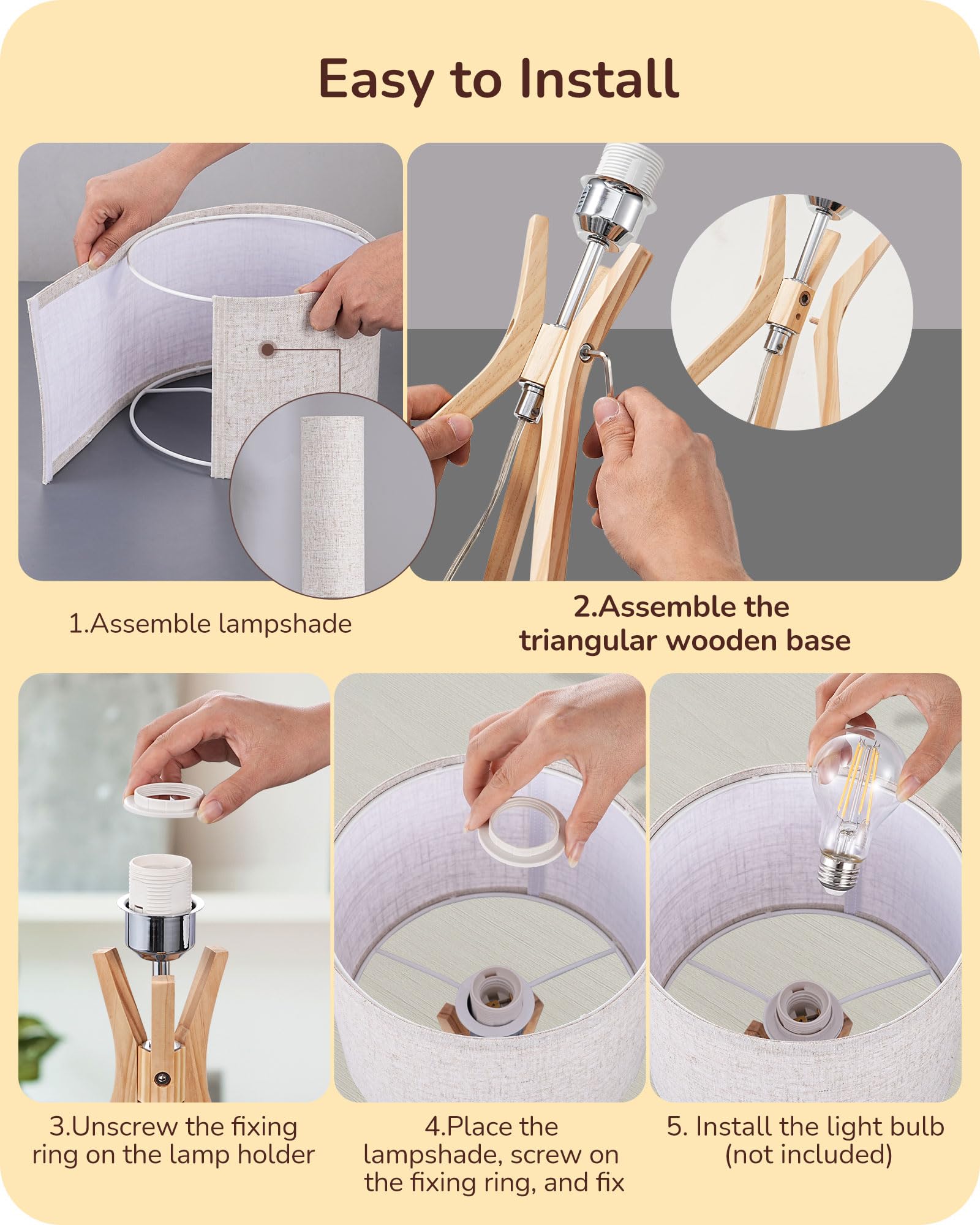 EDISHINE wooden legs provide a contemporary look with stable tripod support.