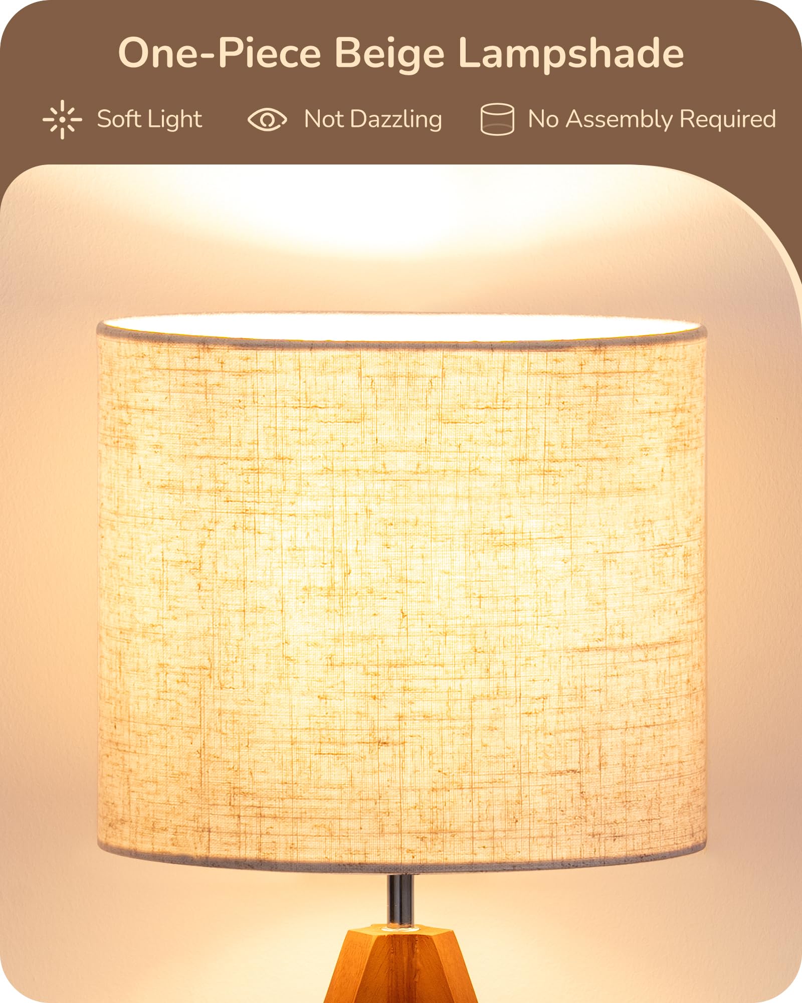 EDISHINE Tripod Table Lamp wooden tripod — elegant design complements living room decor.