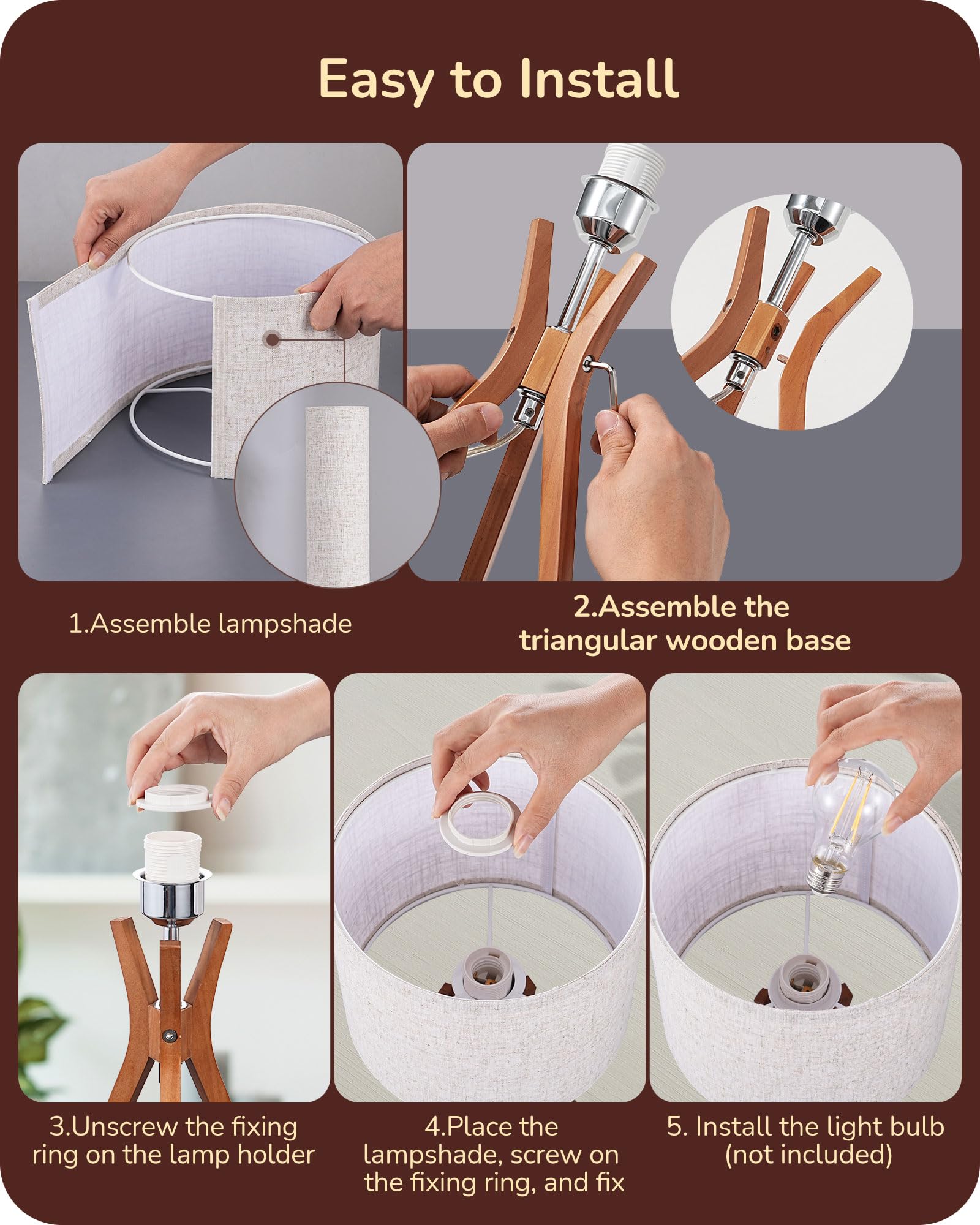 EDISHINE tripod wooden legs assembly demonstrates sturdy, space-saving design.