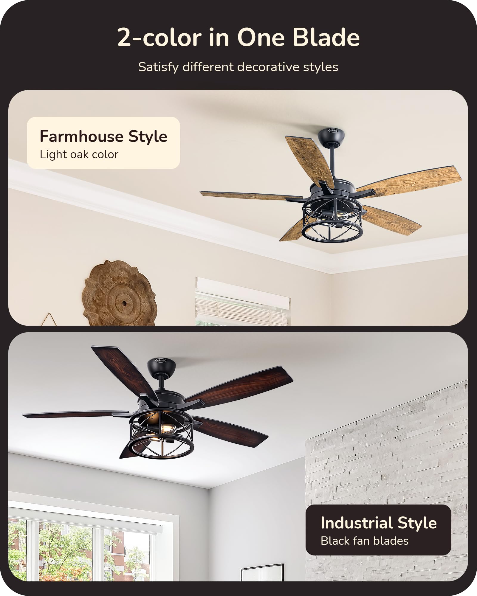 EDISHINE UL-listed ceiling fan for safety and reliable performance.