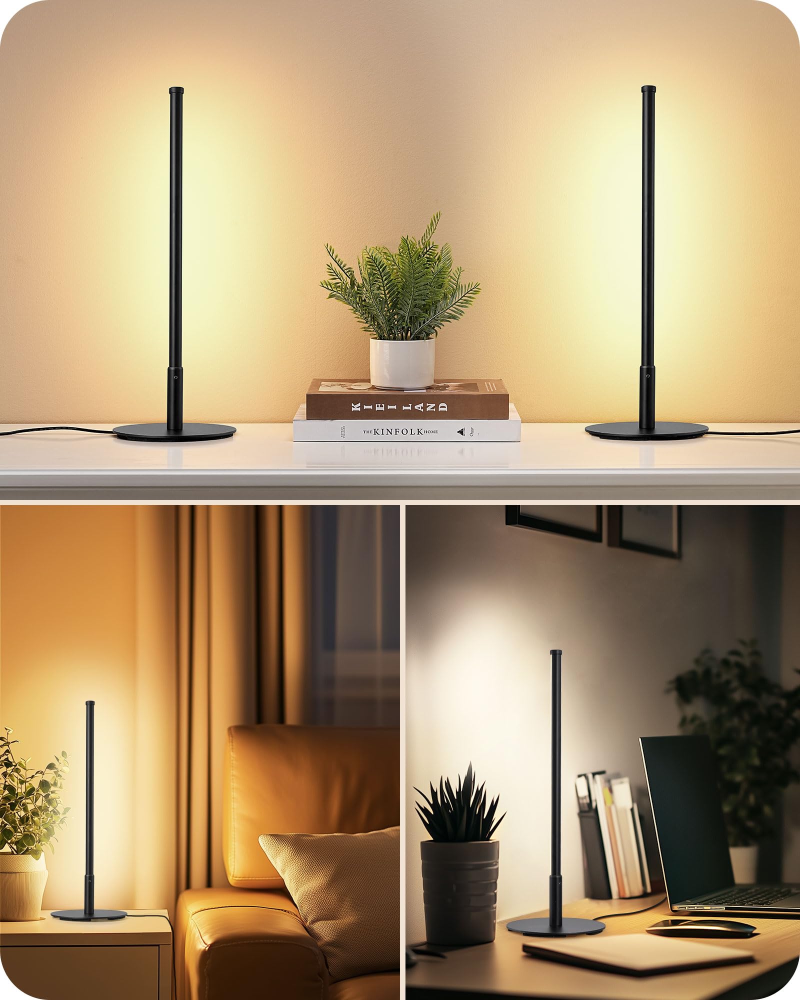 EDISHINE Upgraded LED table lamp slim modern aluminum finish fits contemporary decor