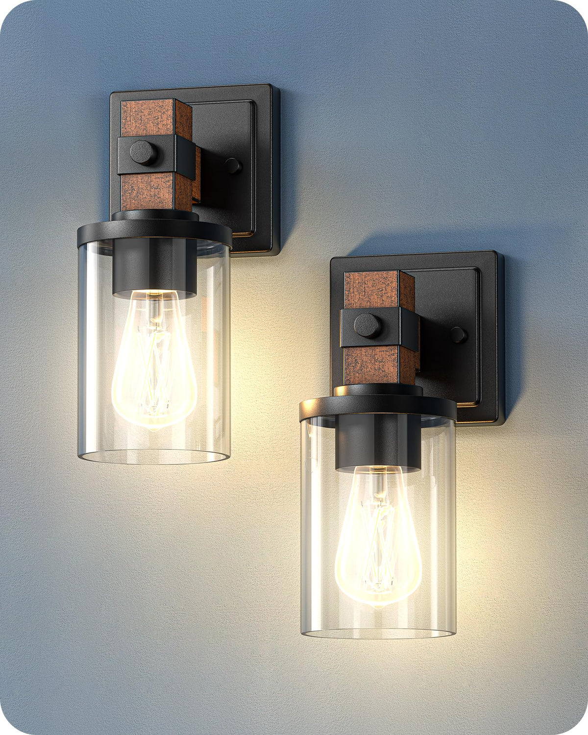 EDISHINE wall sconce with woodgrain finish and glass shade for versatile up-down mounting