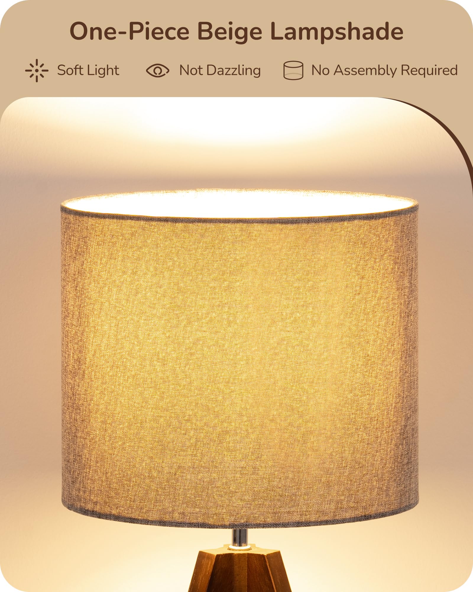EDISHINE wooden tripod lamp highlights sturdy base for bedside safety