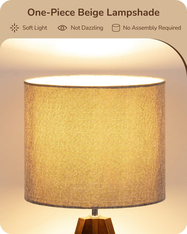 EDISHINE wooden tripod lamp highlights sturdy base for bedside safety