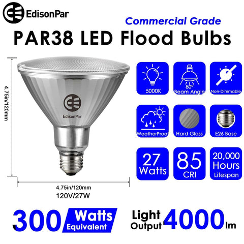 EdisonPar 300W-equivalent PAR38 LED for bright daylight illumination.