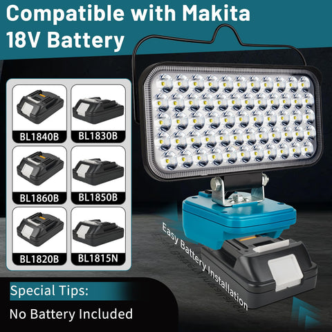 Edtran light compatible with Makita 18V batteries for outdoor use