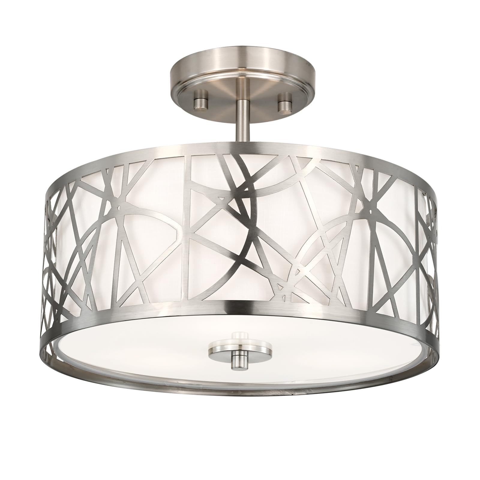 Edwarmlux 3-light drum ceiling light with brushed nickel finish for modern living rooms.