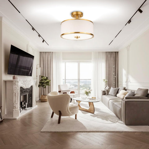 Edwarmlux gold drum ceiling light highlights warm ambience in dining areas