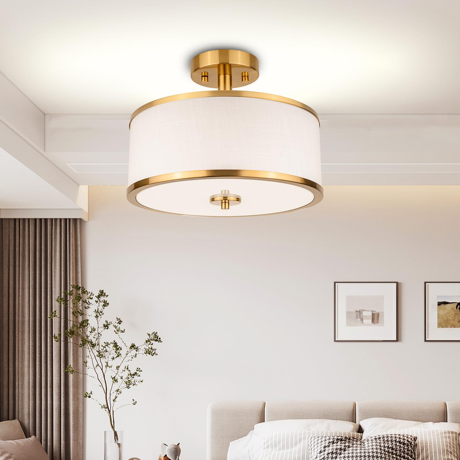 Edwarmlux white fabric shade diffuses soft light through the frosted diffuser