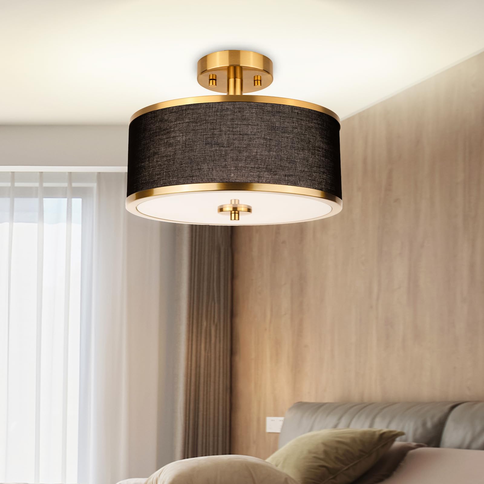 Edwarmlux white linen drum shade provides soft, inviting illumination