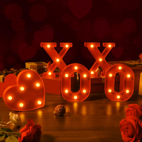 EDYCON XOXO letters tabletop display with warm glow for Valentine mood.
