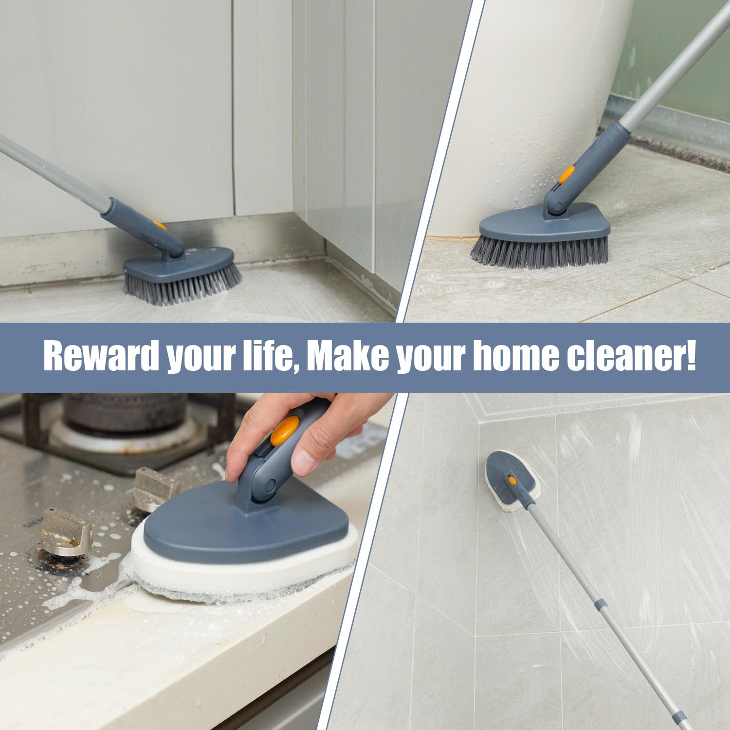 EDZNFE tub tile scrubber demonstrates two lockable angles for versatile cleaning