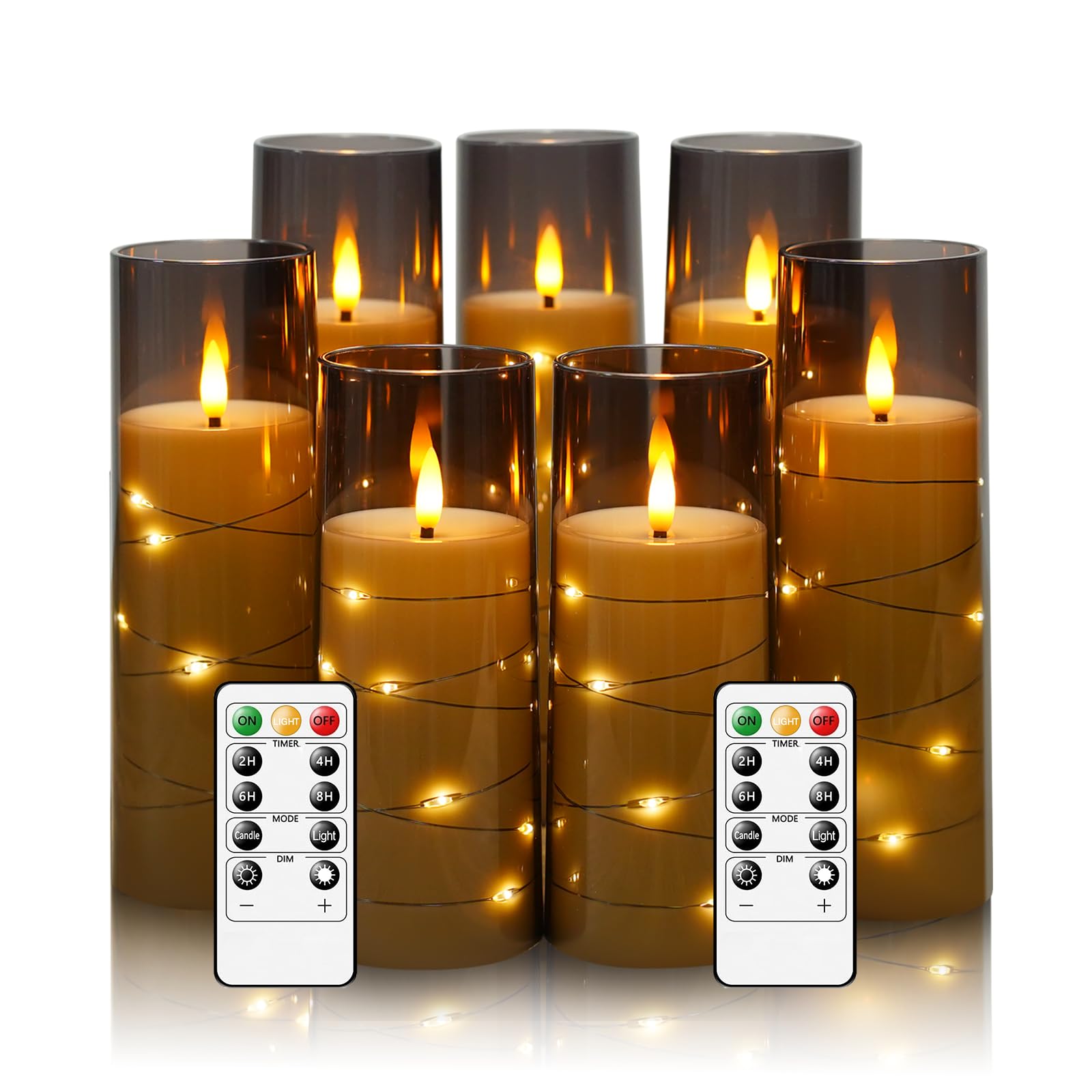 Eebuss flameless candle with embedded star string creates cozy ambience in grey finish.