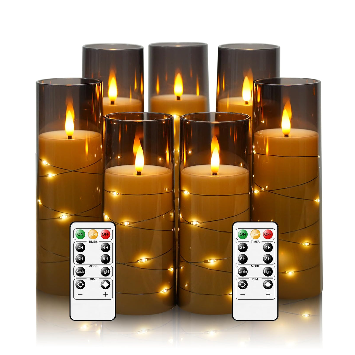 Eebuss flameless candle with embedded star string creates cozy ambience in grey finish.
