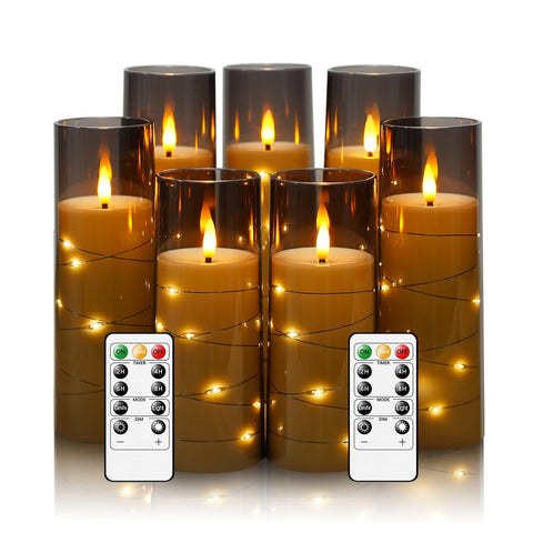 Eebuss flameless candle with embedded star string creates cozy ambience in grey finish.