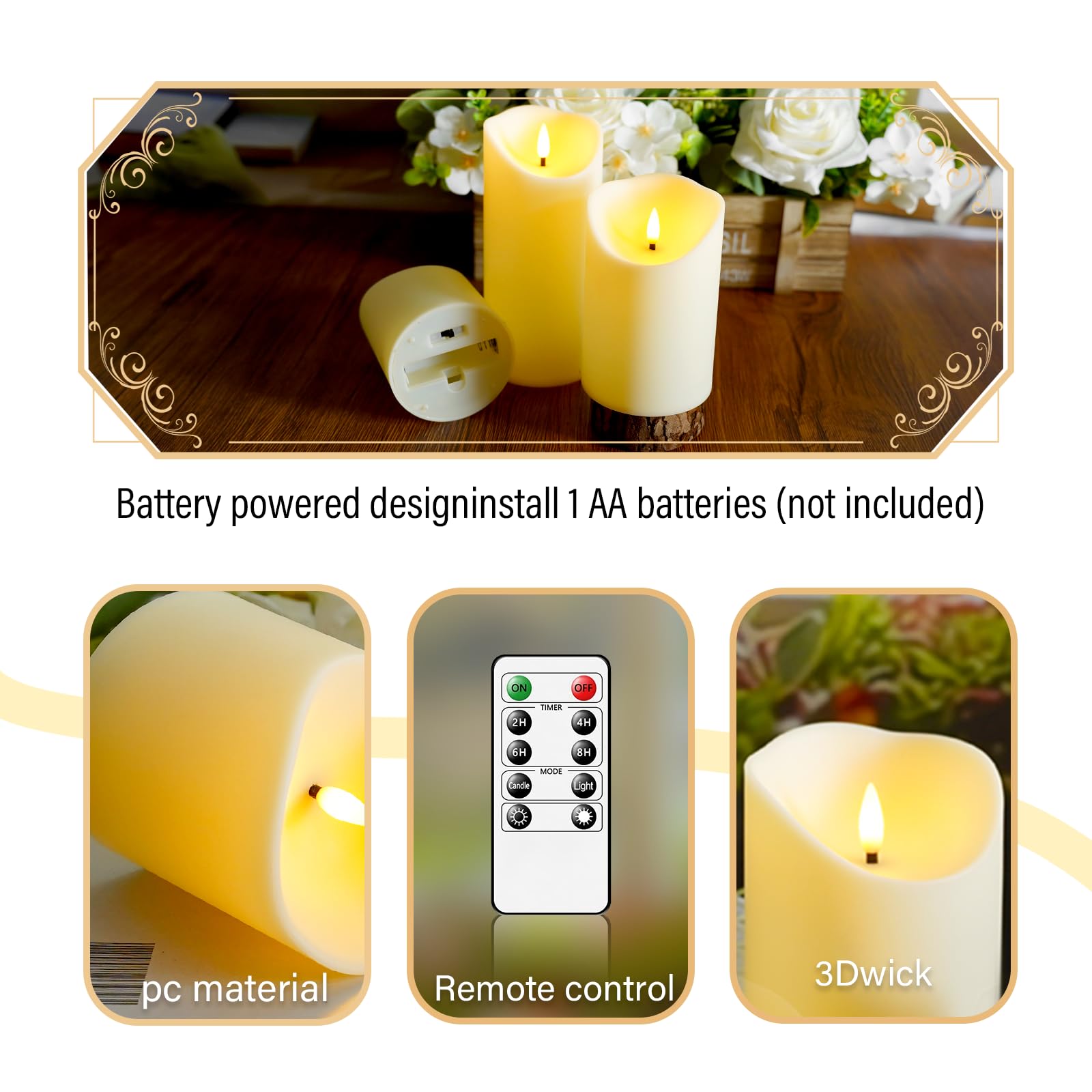 Eebuss ivory flameless candle glows softly for intimate dining