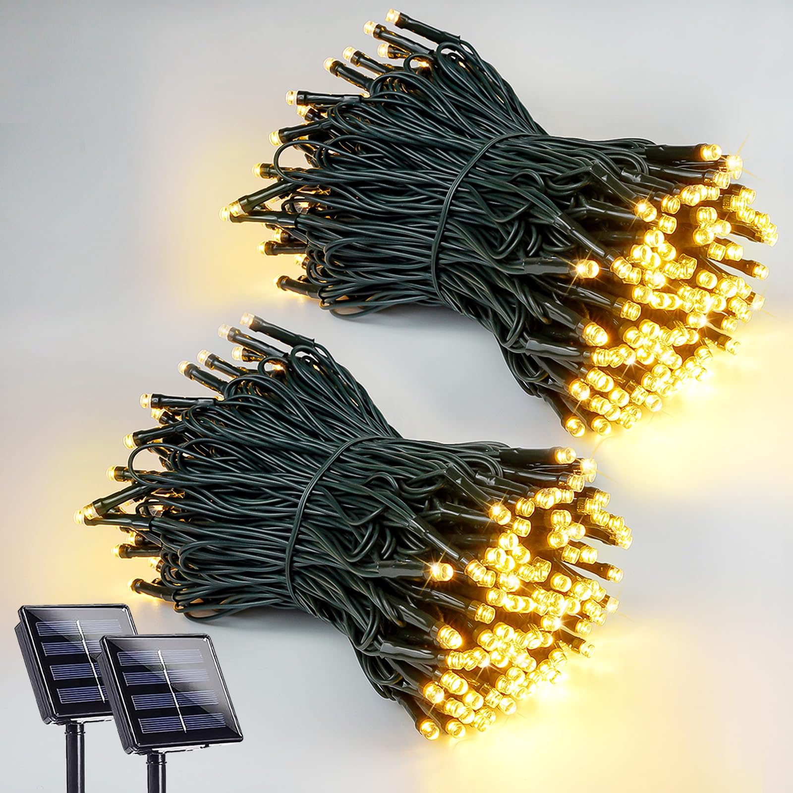 EEW 2-pack 200 LED solar string lights for outdoor use, bright and festive