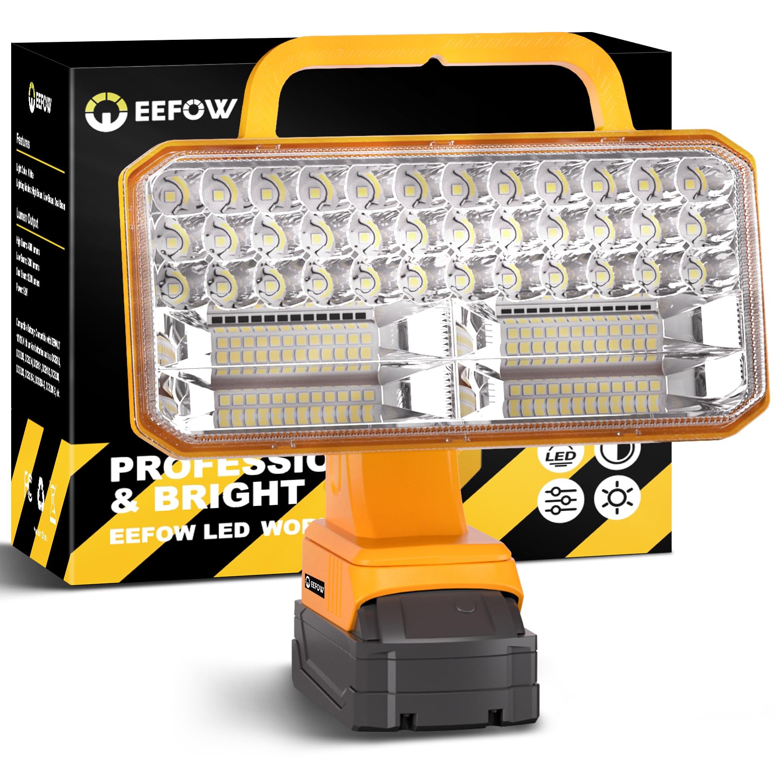 EEFOW 20V Max LED work light with 240-degree swivel for full coverage.