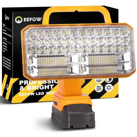 EEFOW 20V Max LED work light with 240-degree swivel for full coverage.